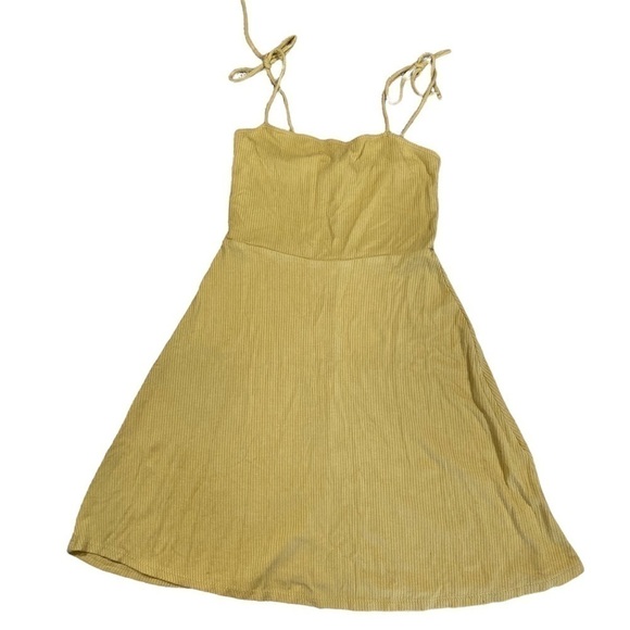 Forever 21 Yellow Tie Shoulder Ribbed Sundress, Size Small - Picture 1 of 4